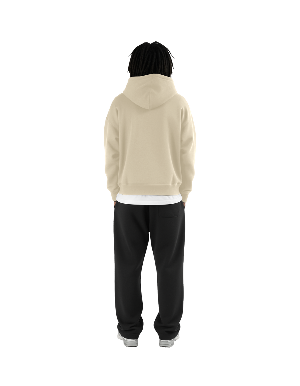 Drop Shoulder Zip Hoodie (Beige)