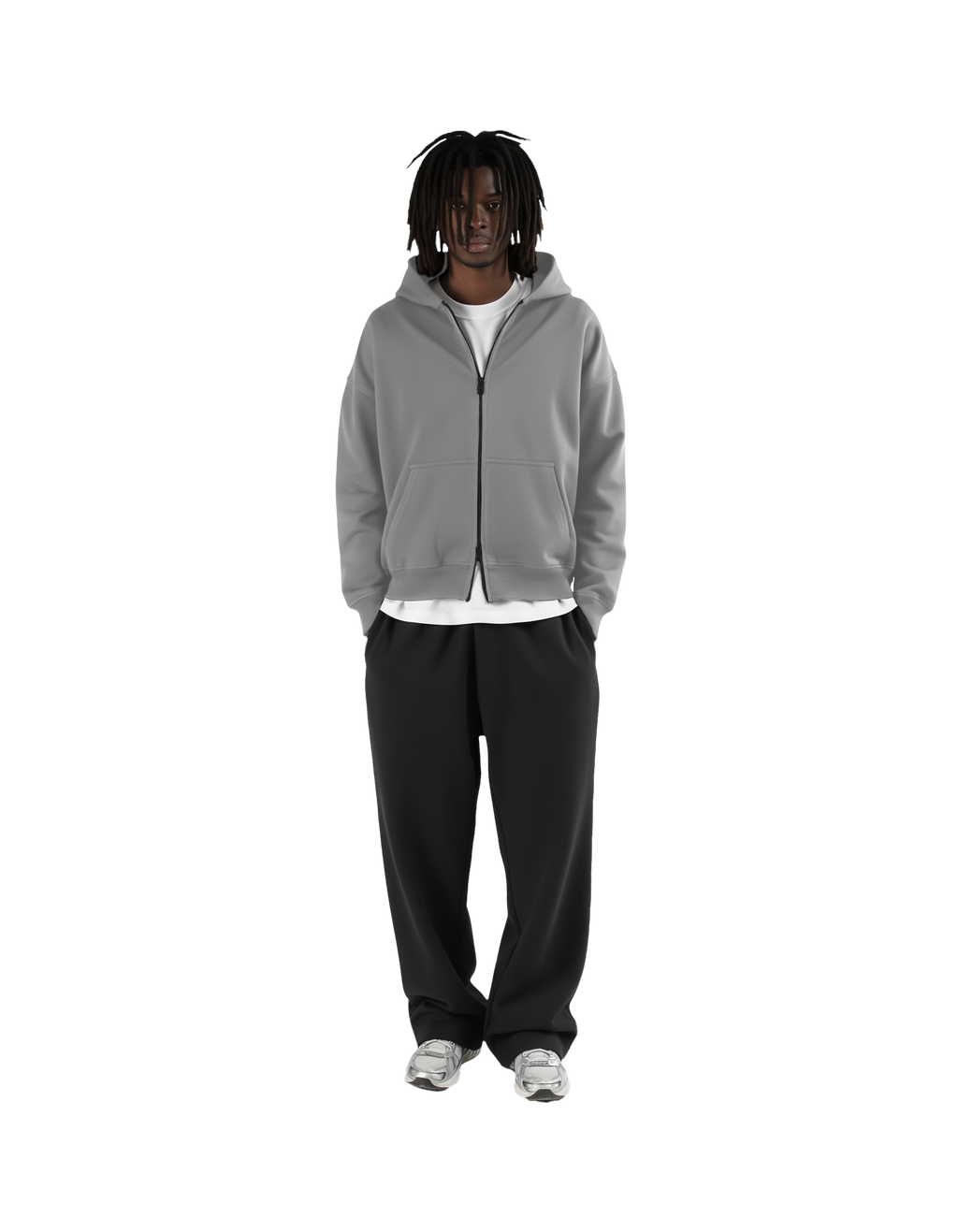 Drop Shoulder Zip Hoodie (Grey)