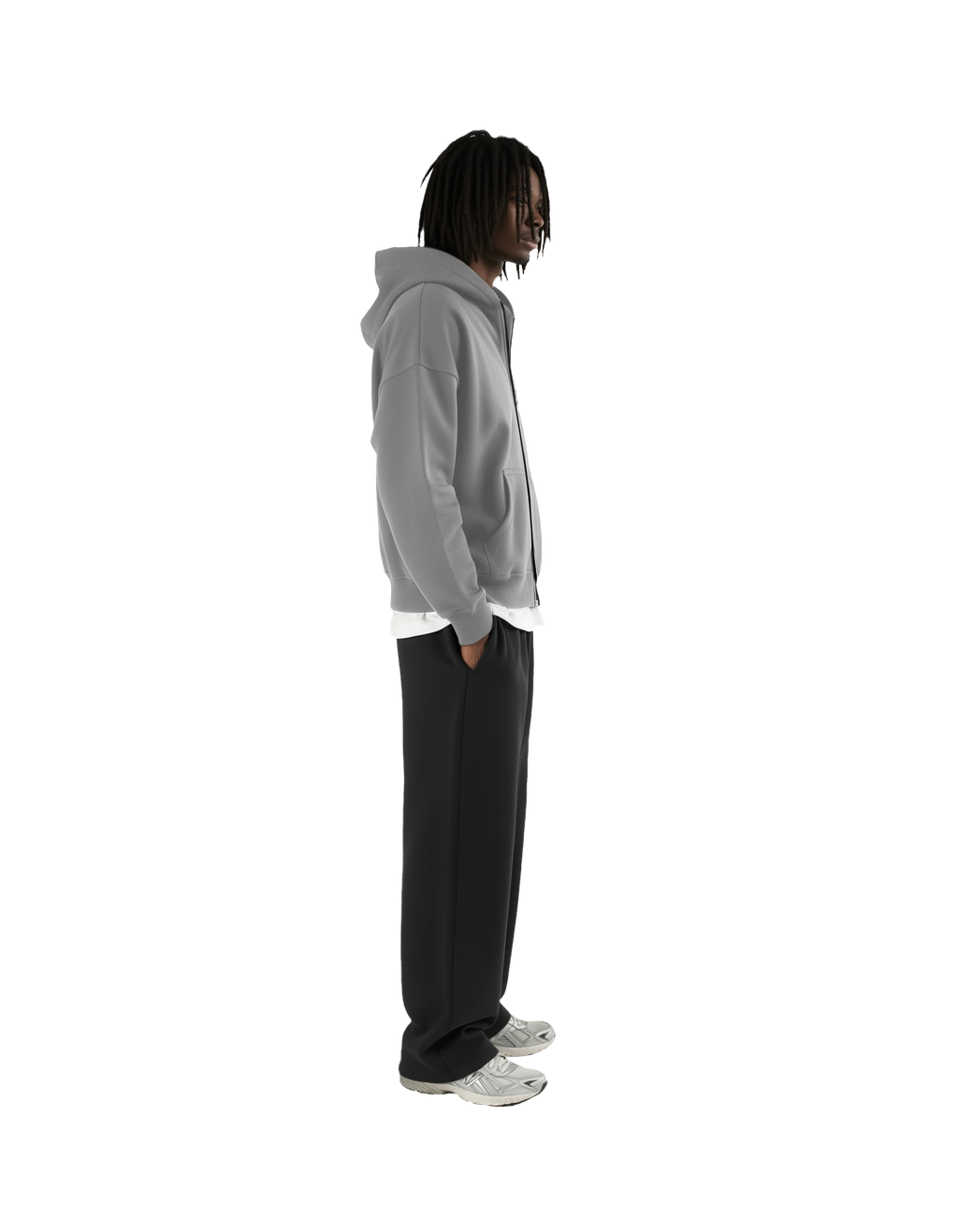 Drop Shoulder Zip Hoodie (Grey)