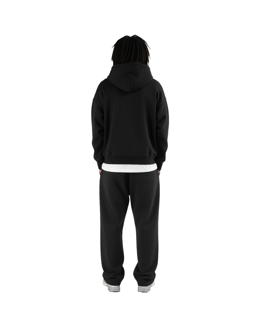 Drop Shoulder Zip Hoodie (Black)