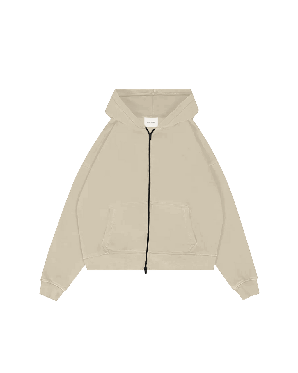 Drop Shoulder Zip Hoodie (Beige)