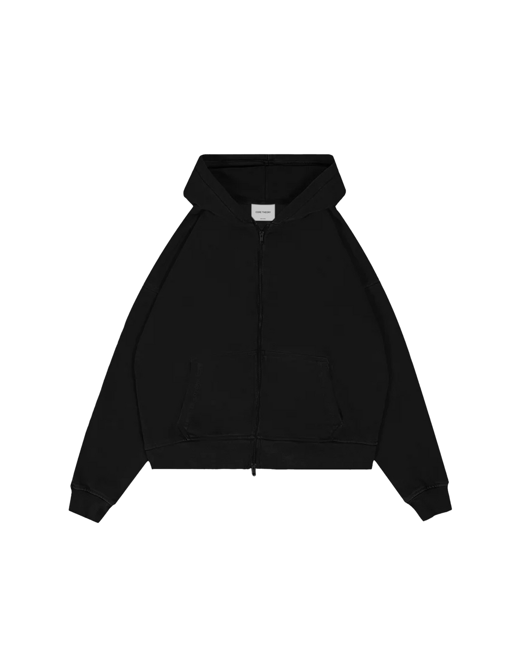 Drop Shoulder Zip Hoodie (Black)
