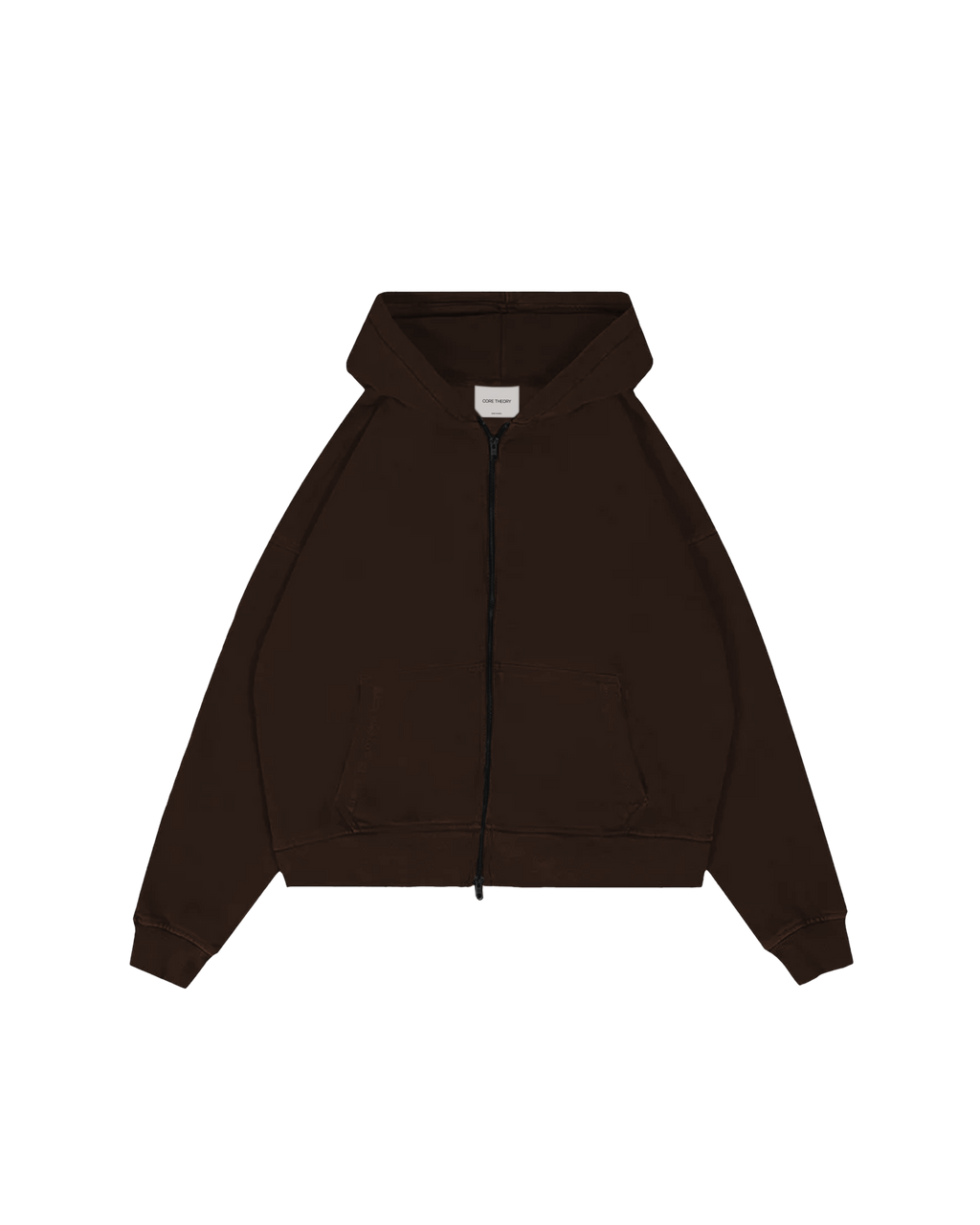 Drop Shoulder Zip Hoodie (Brown)