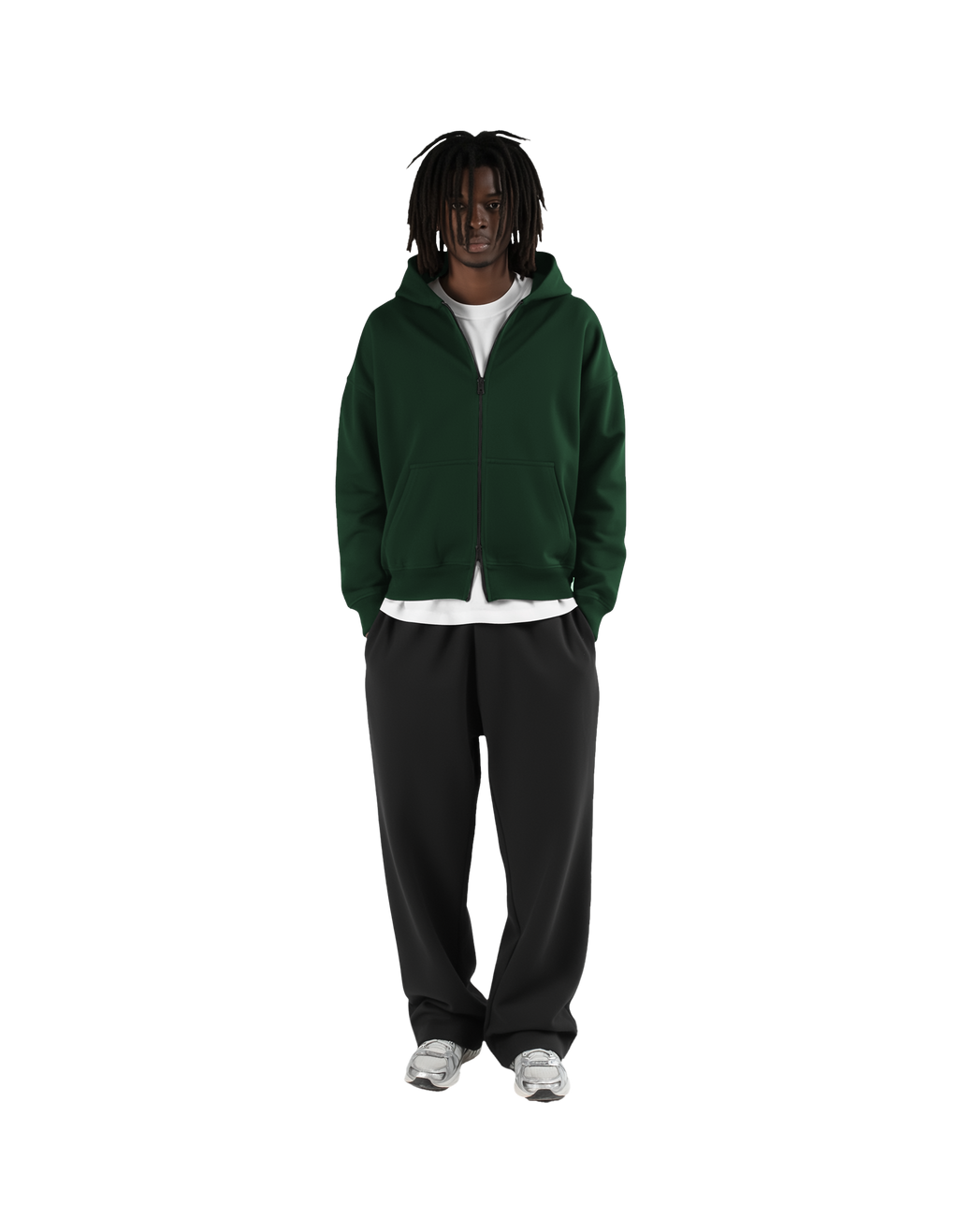 Drop Shoulder Zip Hoodie (Green)