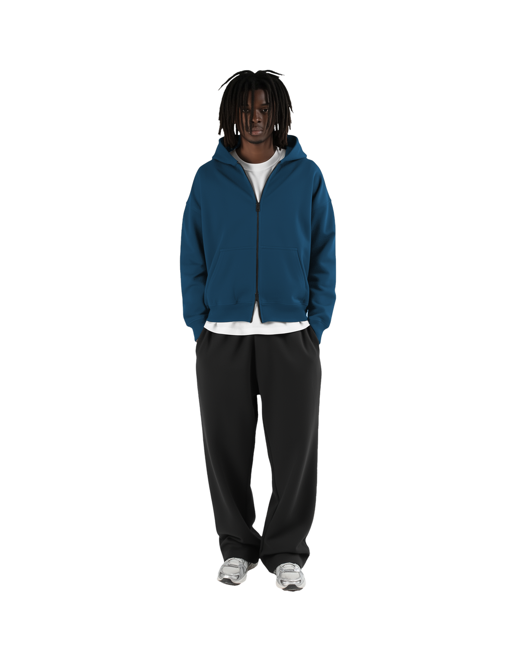 Drop Shoulder Zip Hoodie (Blue)
