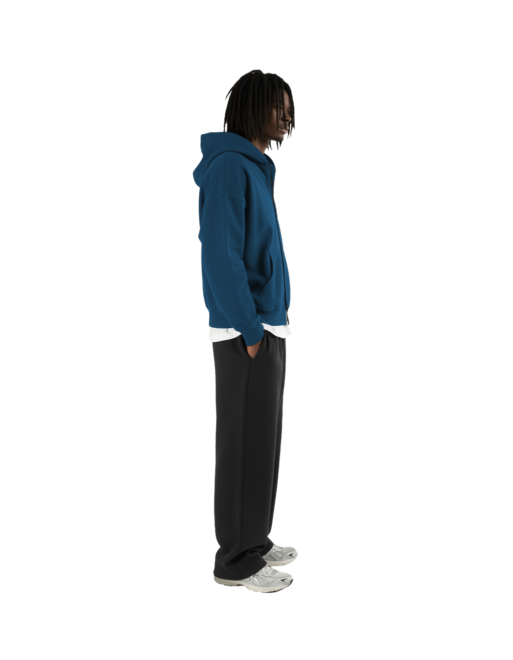 Drop Shoulder Zip Hoodie (Blue)